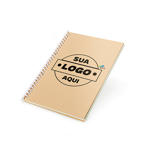 Caderno B5 capa dura em kraft , espiral , miolo 90 folhas marfim com pauta , formato 19x26,1
